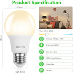 BUBO A19 LED Light Bulbs, 40 Watt Equivalent LED Bulbs, Warm White 3000K, 550 Lumens, E26 Standard Base, Non-Dimmable, 5W Warm White LED Bulbs for Bedroom Living Room Home Office, 24 Pack