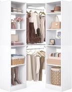 Corner Closet System with 12 Shelves, 39.2" Corner Closet Organizer System with 2 Hanging Rods, Versatile 6-Tier Walk-in Closets for Corner Space, White (39.2" L x 39.2" W x 80" H)