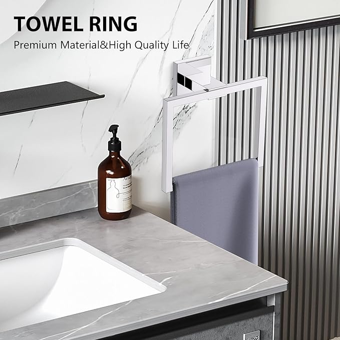 YACVCL 5-Piece Bathroom Hardware Accessories Set 23.6 inch Towel Bar Set Modern Towel Rack Kit Stainless Steel Wall Mounted (Polished Chrome)