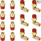 1/4” Quick Push to Connect Fittings Brass Male Straight and Elbow Combination DOT Approved 1/4" Tube OD x 1/4" NPT Thread Air Brake Line Adapter Air Suspension Kit Air Hose Repair Kit 14pcs