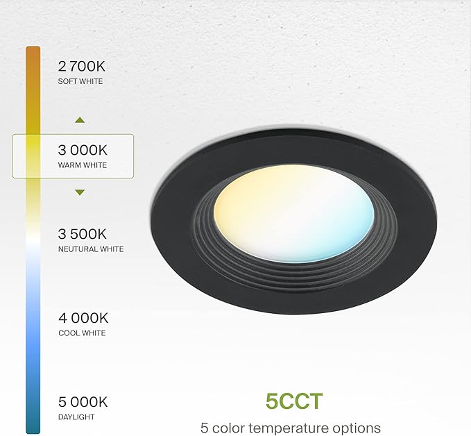 ASD Retrofit LED Recessed Lighting 4 Inch | 9W 700 Lm Wet Rated Dimmable Ceiling Downlights | 2700K-5000K Adjustable CRI90 Black Room Recessed Light Fixtures | LED Can Lights