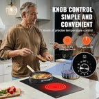 VEVOR Electric Ceramic Cooktop, Built-in Electric Stove Top, with Glass Panel, Knob Control, 11 Heat Levels, for Diverse Cooking Requirements (12inch-2burners/220V)