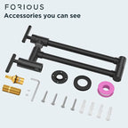 FORIOUS Black Pot Filler Faucet Over Stove, Solid Brass Modern Wall Mount Commercial Folding Faucet with Stretchable Double Joint Swing Arms for Kitchen Restaurant