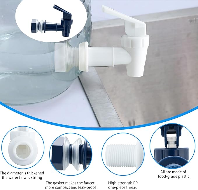 Replacement Cooler Faucet Water Bottle Jug,Water Dispenser Tap Set,BPA-Free Plastic Spigot Spout Water Beverage Lever Pour Dispenser Valve,Water Crock Tap (2 White and 2 Blue)