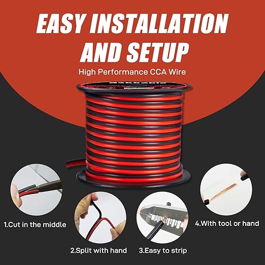 18 Gauge Wire, 18 AWG Electrical Wire Cable, 2 Conductors Red Black Wire, Copper Clad Aluminum(CCA) Flexible PVC Extension Cord for Speaker, Hookup LED Strips, Automotive 12V/24V DC (100FT)