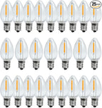 C7 Christmas Led Light Bulb, C7 Replacement Night Light Bulb, 0.6W Equivalent 7W Incandescent Bulb, Warm White 2200K, E12 Standard Base, Clear Plastic, 25Pack