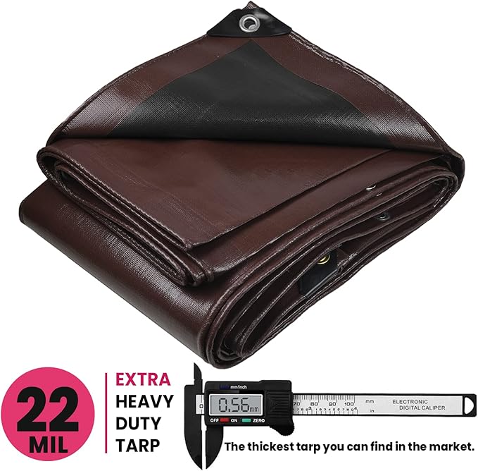 PROTARP Extreme Heavy Duty 22 Mil Tarp Cover, Waterproof, UV Resistant, Rip and Tear Proof, Poly Tarpaulin with Reinforced Edges for Roof, Camping, Patio, Pool, Boat. (Brown/Black 20′ X 30′)