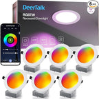 Recessed Lighting 6 Inch with App & Voice Control, 1200LM RGBCW Smart Ceiling Light Work with Alexa & Google, Dimmable LED Recessed Lighting 6 Inch with Timer Music Sync Can Lights, 6 Pack