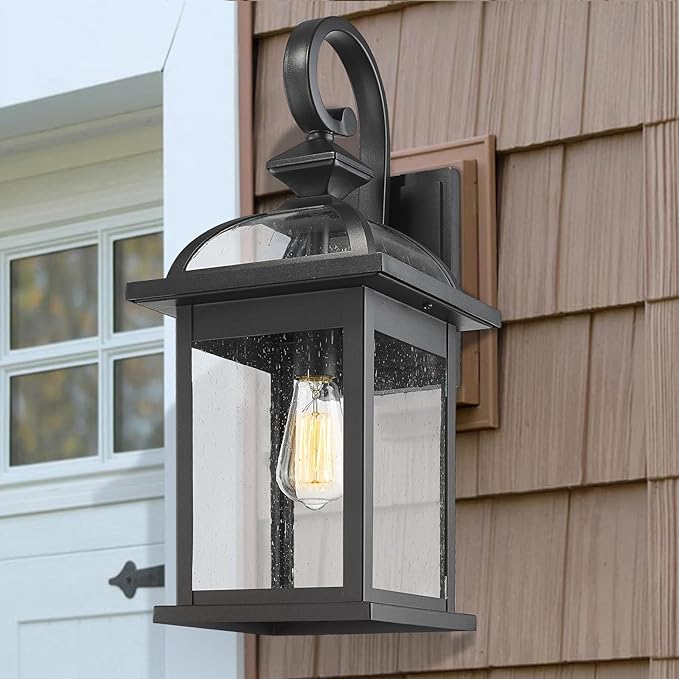 Darkaway Outdoor Lights Fixtures Wall Mount, Large 22inch Outdoor Wall Sconce Lights with Seeded Glass Waterproof Outside Exterior Lights Fixture for House Front Porch Patio （Large, Black）