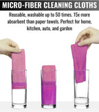 Microfiber Cleaning Cloth Roll -75 Pack - 2 Rolls, Tear Away Towels, 12" x 12", Reusable Cleaning Rags and Microfiber Towels for Cars, Garage and Household Supplies (Pink)