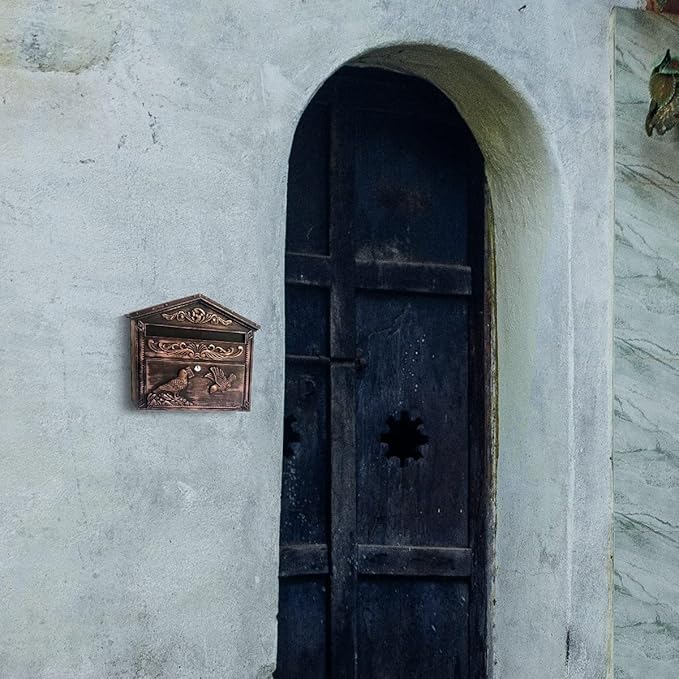 Mailbox Wall Mount,Large Capacity Locking Mailbox for Outside, Rust-Proof Aluminum Hanging Secured Postbox, Security Key Drop Box,15.35 "x 16.14 "x3.54 Retro Bird