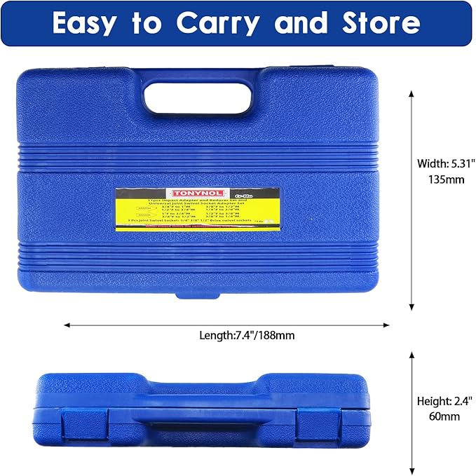 11pcs Impact Adapter and Reducer Set and Universal Joint Swivel Socket Adapter Set, 1/4" 3/8" 1/2" 3/4" 1" Drive Socket Adapter Set, Cr-Mo Steel,With a Storage Case.