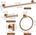 TURS Brushed Rose Gold 5 Piece Bathroom Hardware Set, SUS304 Stainless Steel 23.6 Inch Bath Towel Bar Set, Round Bathroom Accessories Kit Wall Mounted