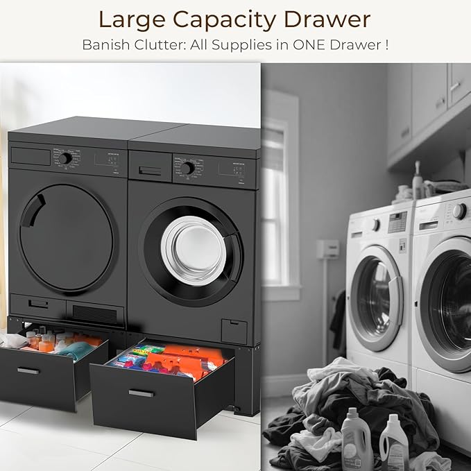 SKM 2-Pack 29" Washer & Dryer Pedestal Stand with Storage Drawer | Heavy-Duty Steel, 700LB Capacity | 14.3" Ergonomic Height, Black