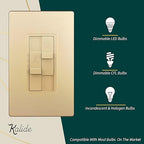TOPGREENER Kalide Combo Dimmer Switch with 3-Speed Fan Control, Light and Fan Combination Switch, Single Pole, 2.5A, 200W LED/CFL, Neutral Wire Not Required, TGDSFS3-GD,Gold