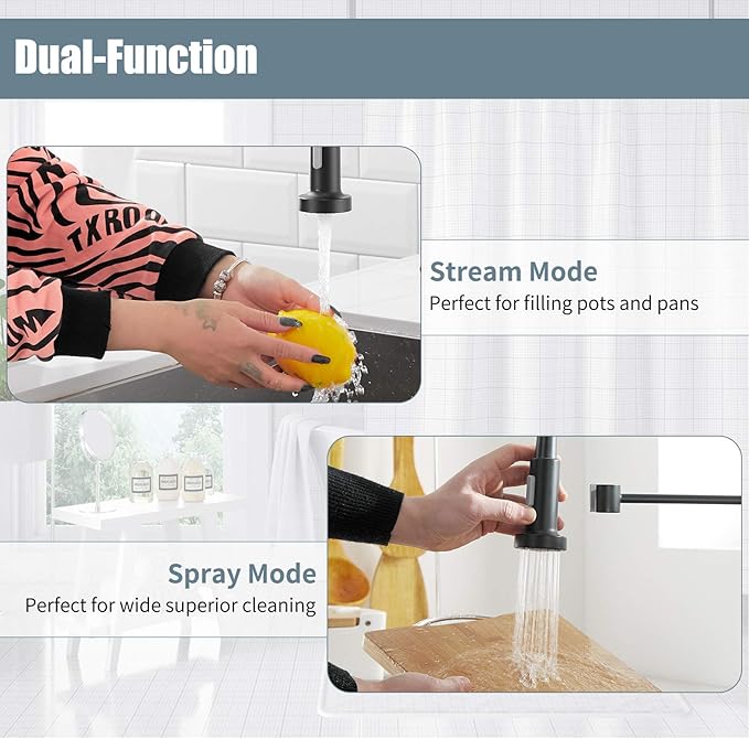 Kitchen Faucet, Black Kitchen Sink Faucets with Pull Down Sprayer, Single Handle Stainless Steel Faucets for Kitchen Sinks, Dual Function Spray Head, Farmhouse Kitchen Faucets