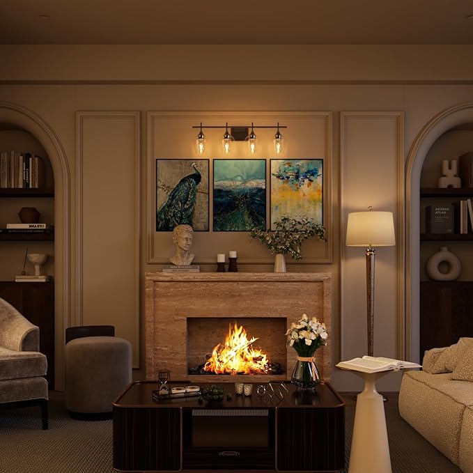 Vanity Bathroom Light, 4-Light Bathroom Light Fixtures Over Mirror, Silver Vanity Lights for Bathroom with Clear Glass, Modern Wall Lamp for Cabinet Hallway, Bedroom