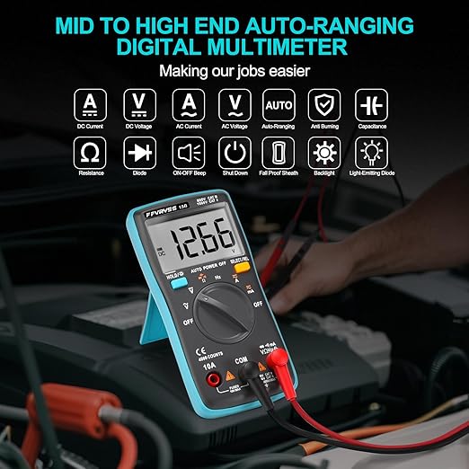 15B Digital Multimeter Tester, Voltmeter, Vehicle Detector 4000 Counts, Auto-Ranging for AC/DC Voltage and Current, Ohm, Capacitance, Frequency, High-Precision Large Screen Display for Clear Viewing