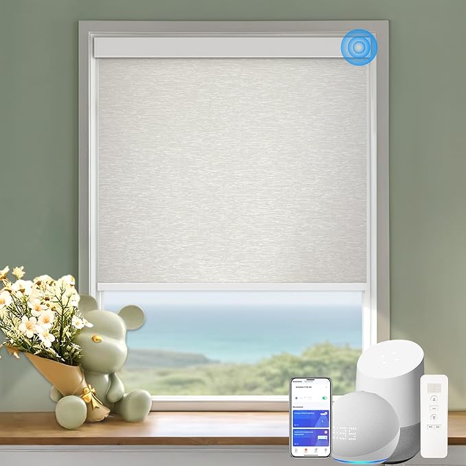 Motorized Blinds with Remote Cordless Automatic Motorized Shades Custom Blinds for Windows Smart Curtains Compatible with Alexa Google Home(Blackout Jacquard Beige,W23 x H72in)