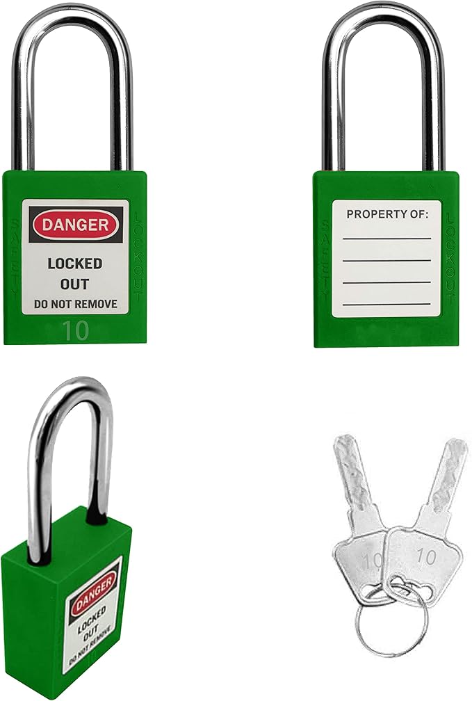 SAFBY Lockout Tagout Locks, Safety Padlock, Keyed Differently Loto Safety Padlocks for Lock Out Tag Out Kits Station (Green NO.1-10)