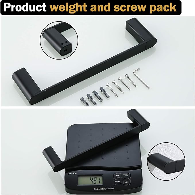 RANDOM 12 inch Matte Black Towel Bar Bathroom Hardware Accessories Modern Hand Towel Holder for Bathroom Kitchen SUS 304 Stainless Steel Towel Rack Contemporary Style Wall-Mounted.96026-2-12MB