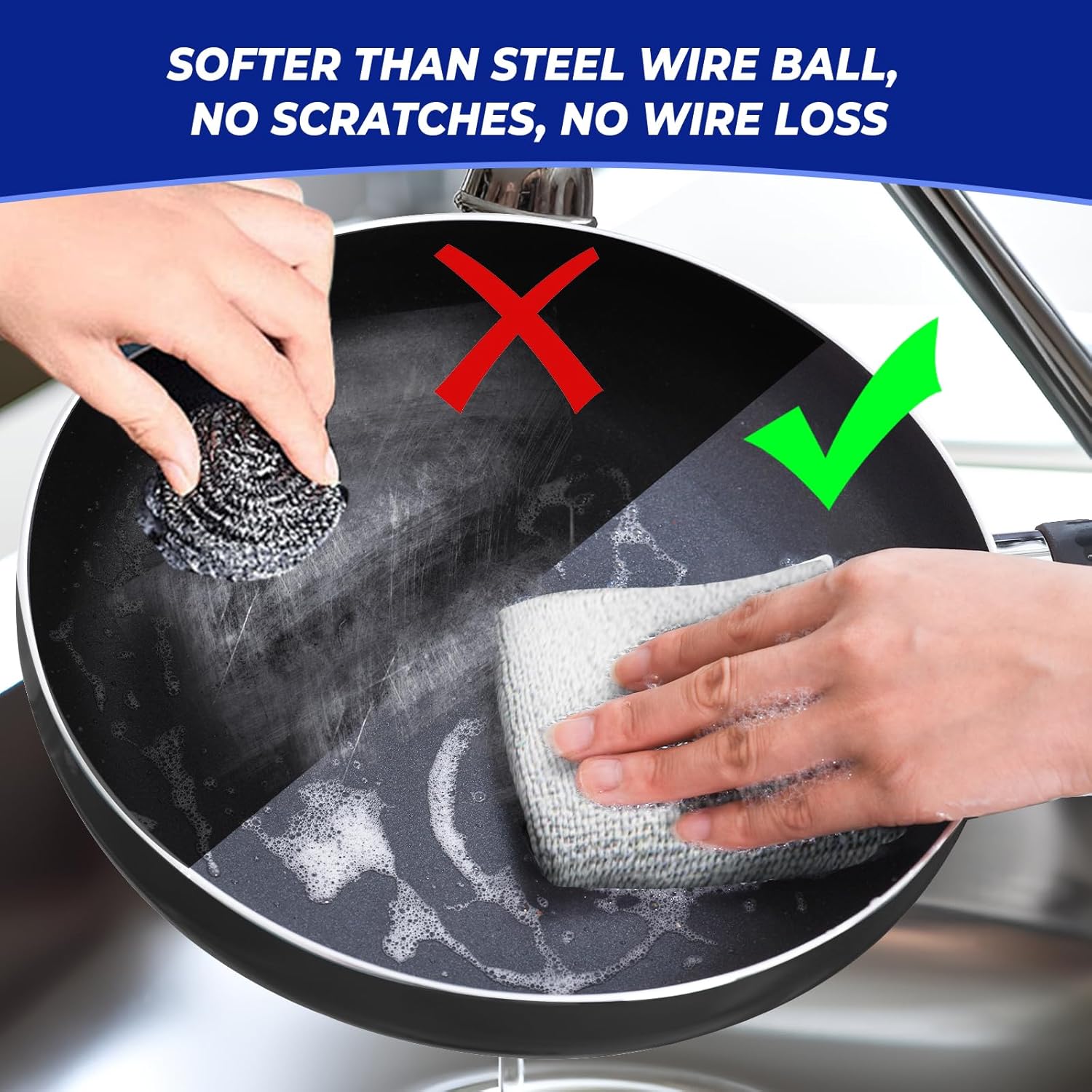 12PCS Non-Scratch Multipurpose Steel Wire Dishcloths - Reusable Quick-Dry Odor-Free Scrub Cloths for Dishes, Kitchen Cleaning Cloths for Cookware, Sinks, Stove Tops(9.84X9.84)