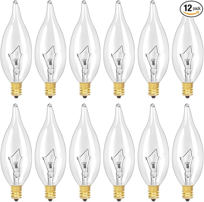 12-Pack E12 B10 Clear Candelabra Base Bulb, 40W 120V Incandescent Candle Light Bulbs Dimmable Chandelier Light Bulbs for Pendants or Outdoor, Ceiling Fan, Wall Sconces, Fireplace (40, Watts)