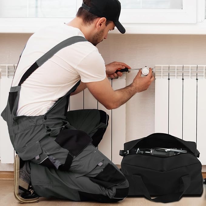 Small Tool Bag,Close Top Wide Mouth Tool Organizer Bag,Large Capacity Tool Bags for Men,Canvas Tool Storage Bag for Storage Handbag for Screwdrivers,Wrench,Pliers Hand Tools (black, 16 Inch)