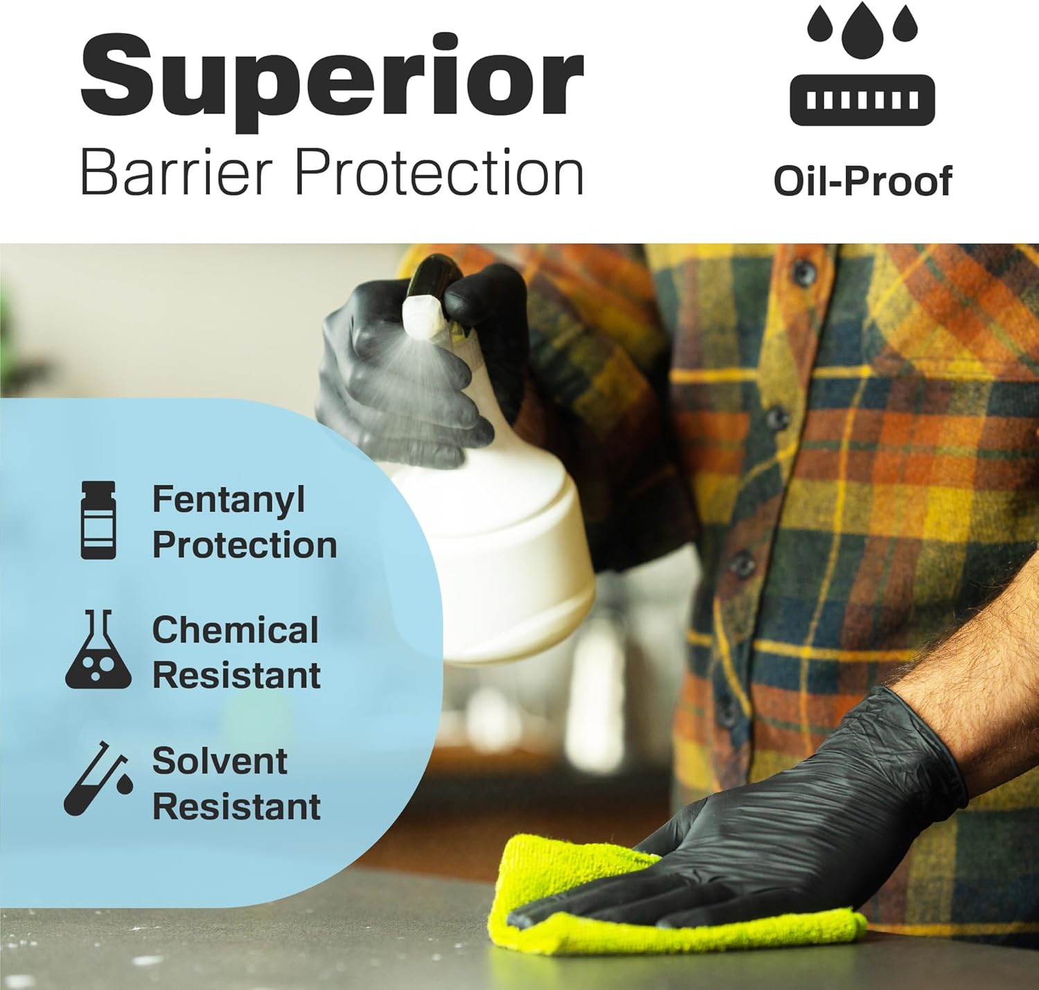 Raxwell Heavy Duty Disposable Gloves Latex Free | 5.5 Mil Black Nitrile Gloves | Powder Free Chemical Resistant Gloves