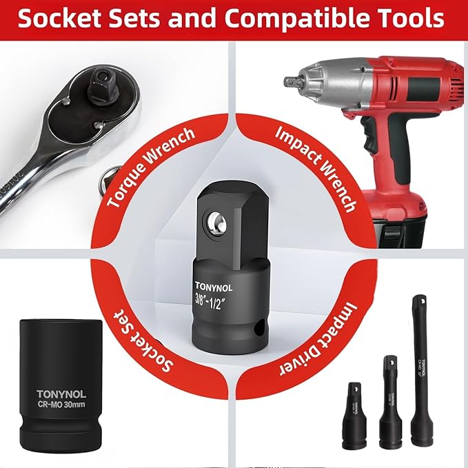Impact Socket Adapter 1/2" F to 1" M,Cr-Mo Steel, Enhances Impact Driver Conversions, For Auto and Construction Use.