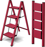 Taranta 4 Step Ladder,Aluminum Lightweight Folding 4 Step Stool with Anti-Slip Wide Pedal,330lbs Capacity Step Ladder for Household,Kitchen,Office - Red