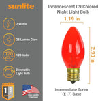 Sunlite 7C9/TR Incandescent 7-Watt, Intermediate Based, C9 Night Light Colored Bulb, Transparent Red, 25 Pack