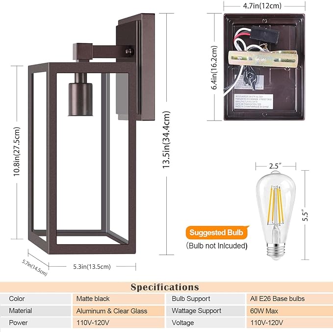 Dusk to Dawn Outdoor Lighting Fixtures for House, ORB Sensor Porch Exterior Lights Wall Mount, Anti-Rust Wall Light, Wall Sconce Lamp, Waterproof Wall Lantern for Garage, 2-PACK