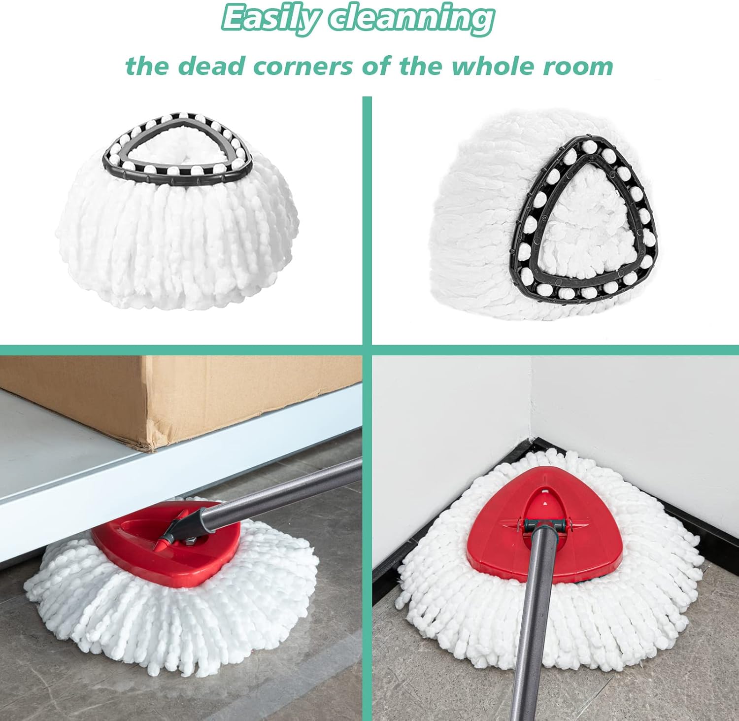 4 PCS Spin Mop Replacement Head,100% Microfiber Mop Heads Replacements Compatible with Triangle Spin Mop,360 Degree Round Spin Mop Replacement Head for Easy House Cleaning Floor Mopping