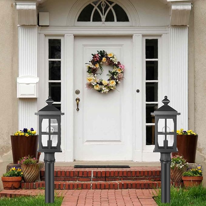 Darkaway Outdoor Post Lights, 21.3inch Large Exterior Post Lantern Lamp Waterproof Aluminum Housing Lamp with Seeded Glass, Fence Pole Deck Lighting for Garden Patio Pathway Driveway