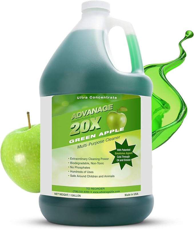 All Purpose Cleaner Concentrate - Advanage 20X The Wonder Cleaner Green Apple for All Surfaces Around Bathroom, Kitchen, Oil and Grease, Multi Purpose Cleaner for Household Cleaning Solution, 128 FlOz