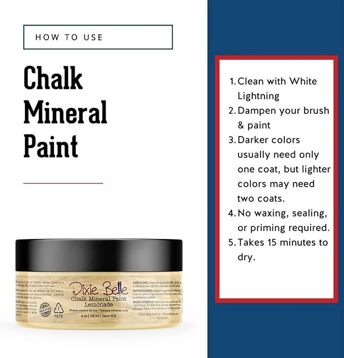 Dixie Belle Paint Company Chalk Finish Furniture Paint - Lemonade (4oz) - Matte Pale Yellow Chic Chalk Mineral DIY Furniture Paint
