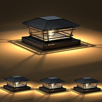 Solar Post Cap Lights Outdoor 4Pack [LED Bulb, 2 Brightness Setting] Fence Post Solar Lights Waterproof for 4x4 5x5 or 5.5x5.5 Wood Posts, Warm Bright Bulb Lighting for Garden Deck Yard