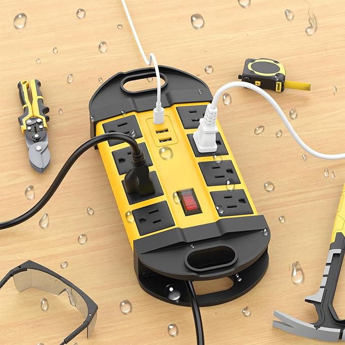 HHSOET Outdoor Weatherproof 8 Outlet Power Strip, IPX6 Waterproof Surge Protector, 2 USB-A 1 USB-C Ports, 6 FT Extension Cord for Outdoor Patio Garden Porch Garage