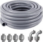 1-1/4inch 25FT Electrical Conduit Kit,Liquid-Tight Conduit and Connector Kit with 4 Straight and 2 Angle Fittings Included,Flexible Non Metallic Conduit(1-1/4" Dia,25 Feet)