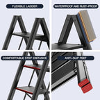 GameGem 4 Step Ladder Folding Step Stool with Anti-Slip Sturdy and Wide Pedal for Adults&Elderly, Aluminum Portable Lightweight Stepladder for Home Kitchen Office, Black, 330lbs