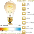 Incandescent Light Bulbs 40W，A19 Vintage Style Edison Light Bulb, 240 Lumen Dimmable 120V E26 Base Amber Glass Retro Bulb Old Fashioned, Squirrel Cage 2200K Warm Yellow Decorative Lamp, 6 Pack