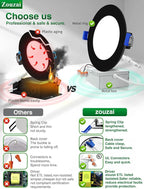 zouzai 20 Pack 6 Inch Black Ultra-Thin LED Recessed Ceiling Light with Junction Box 5CCT Adjustable Dimmable Can-Killer Downlight - ETL and Energy Star Certified