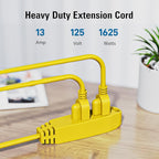 K KASONIC - 50-Feet 3 Outlet Extension Cord, UL Listed, 16/3 SJTW 3-Wire Grounded, 10 Amp 125 V 1625 Watts, Multi-Outlet Indoor/Outdoor Use, Yellow