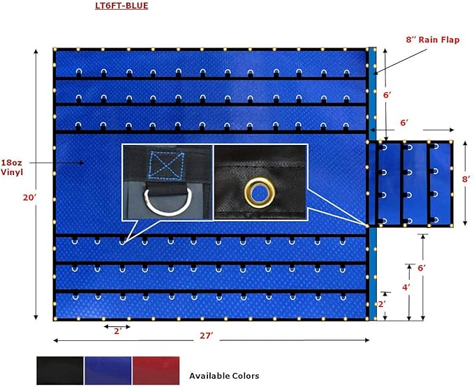 Mytee Products 20' x 27' Flatbed Truck 18 Oz Lumber Tarp with 6 FT Drop - Blue Heavy Duty Vinyl Waterproof Tarp for Trailers to Protect Cargo from Wind, Rain, Snow and Sun