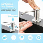 CREA Kitchen Sink Soap Dispenser Countertop for Kitchen Sink, Stainless Stee Built in Sink Soap Dispenser Brushed Nickel for Bathroom with 39" Tube Large Capacity 17 OZ Bottle