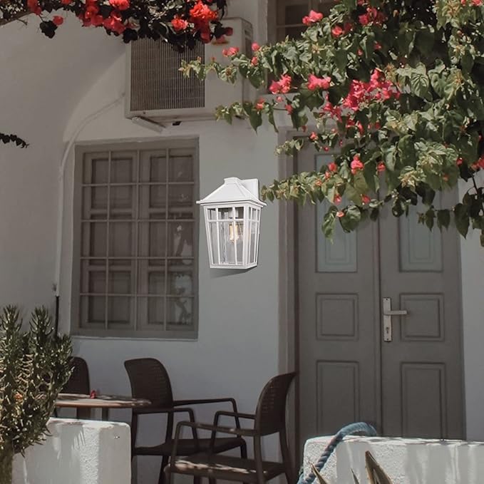 Darkaway Outdoor Sconce Lights Wall Light Fixtures, 14inch Large Porch Light Outdoor Wall Anti-Rust Waterproof Aluminum with Glass Exterior Light Fixture for Patio Yard Doorway Garage (Large, White)