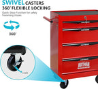 4 Drawers Rolling Tool Box on Wheels, Multifunctional Tool Chest Cabinet with Lock, Drawers Rolling Tool Cart Trolley Organizer Tool Storage Case for Warehouse,Garage,Workshop (Red)