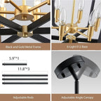 Modern Black Gold Chandelier 6-Light Farmhouse Geometric Pendant Lighting Fixture for Dining Room Living Room Kitchen Island Entryway Bedroom Office, 20" Ceiling Hanging Lamp