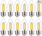 FLSNT 60W Equivalent LED Chandelier Light Bulbs, Dimmable LED B11 E26 Candelabra Base Bulbs, 3500K Natural White, 550LM, 12 Pack UL,CA65 Listed.